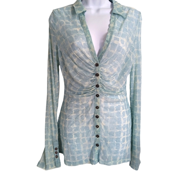 Free People Sheer Micromesh Button Blouse..Size M - Picture 2 of 7